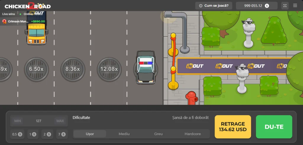 Multiplicatori mari în Chicken Road 2 - puiul trecând de mașina de poliție pentru x12.08